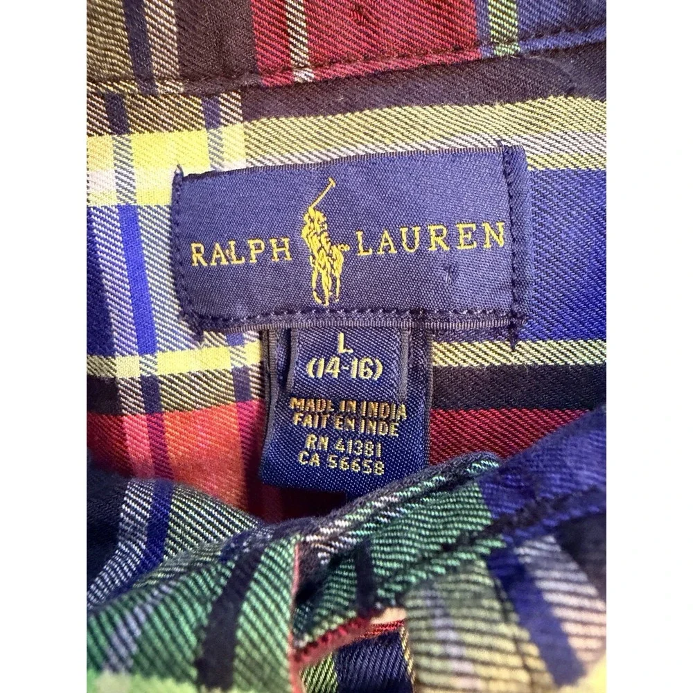 Ralph Lauren Button Down Shirt Youth Large 14-16 Red Black Blue Plaid *Read